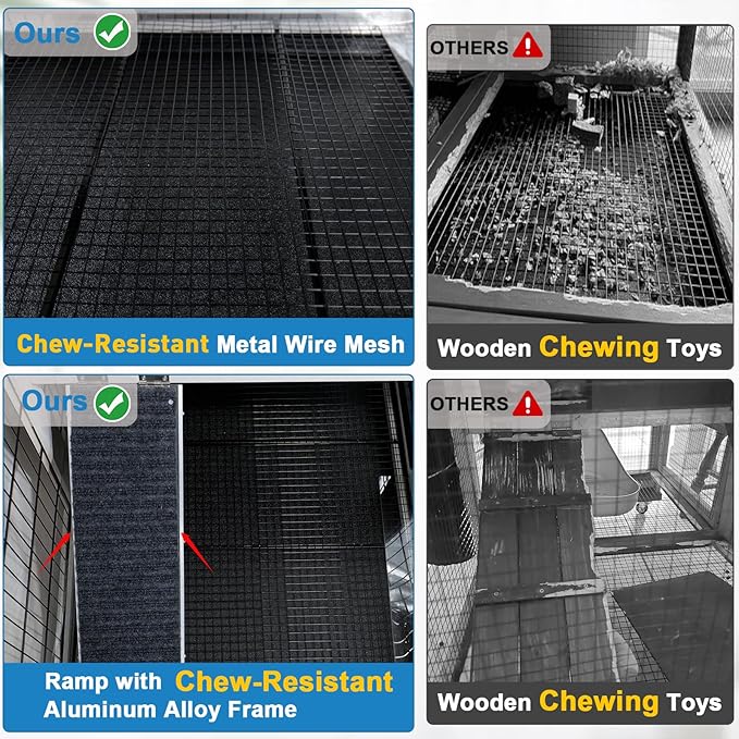 Rabbit Hutch Indoor Bunny Cage Outdoor with Urine Guards 2 Storey Mobile Guinea Pig Cage Weatherproof Asphalt Roof Wire Bottom 2 Trays