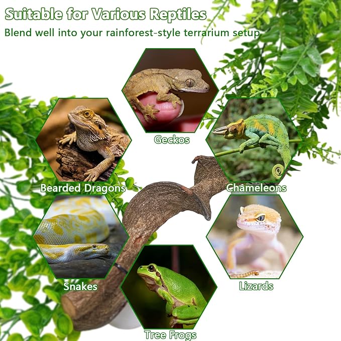 kathson Reptile Corner Branch & Hanging Plants Decor, Bearded Dragons Climbing Vine Branches,Tank Climb Branch with Terrarium Plant Accessories Ornament for Amphibians, Lizards, Snakes, Geckos, Frogs