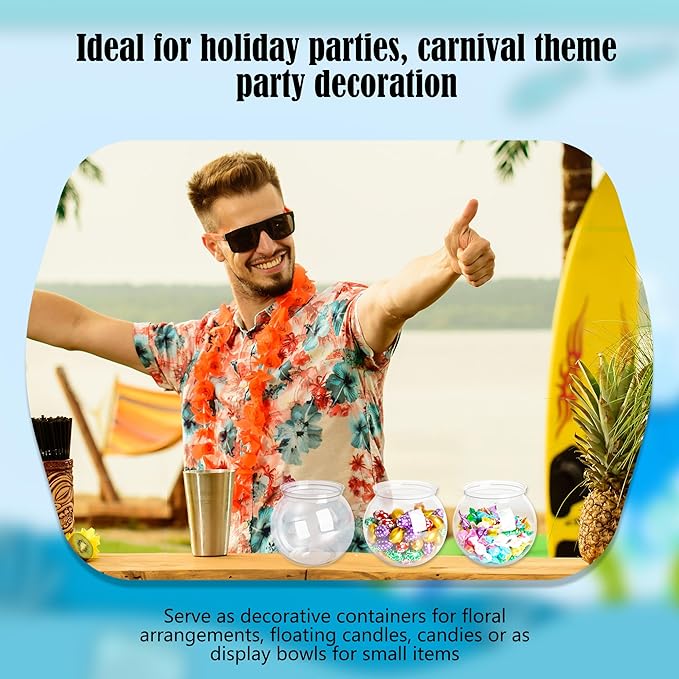 8 Pcs Mini Plastic Fish Bowl 26 oz Round Clear Fishbowl Fish Tank Transparent Aquarium for Candy Goldfish Home Decoration Table Centerpieces