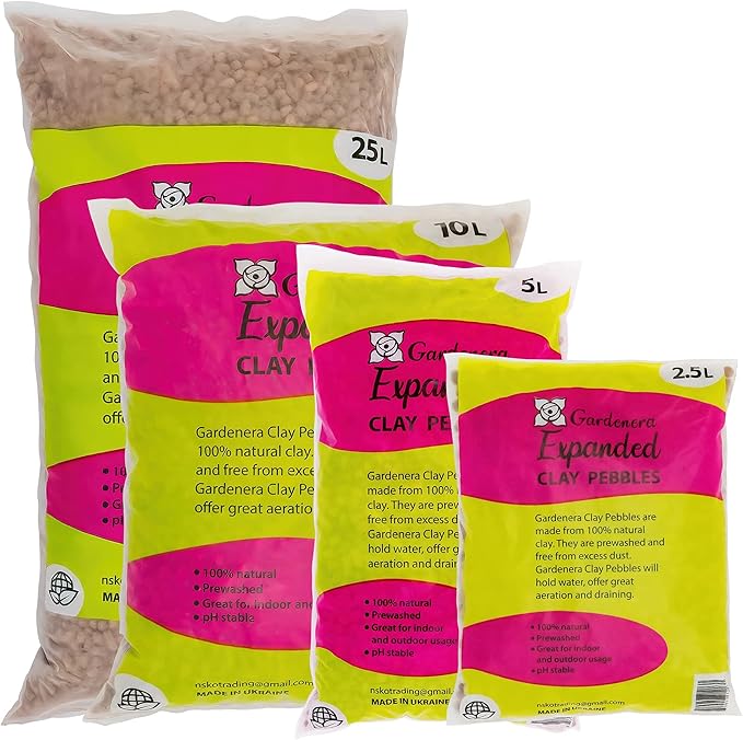Gardenera Expanded Clay Pebbles for Plants – 4mm-16mm LECA Balls | 100% Natural Hydroton Clay for Drainage, Hydroponics, Aquaponics, Terrariums, Orchids & Indoor Plant Growing Medium - 5 Quarts