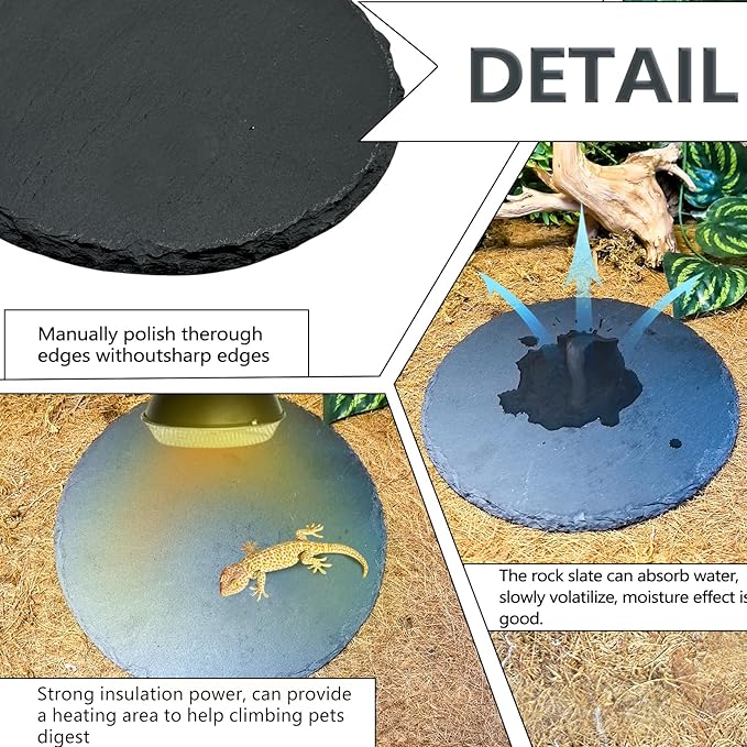 Reptile Basking Platform 2PCS 7.8IN Turtle Rock Slate Plate Feeding Plate Food Bowl Dish Tortoise Bathing Resting Terrace for Lizard Bearded Dragon Chameleon Gecko Snake Frog Newt