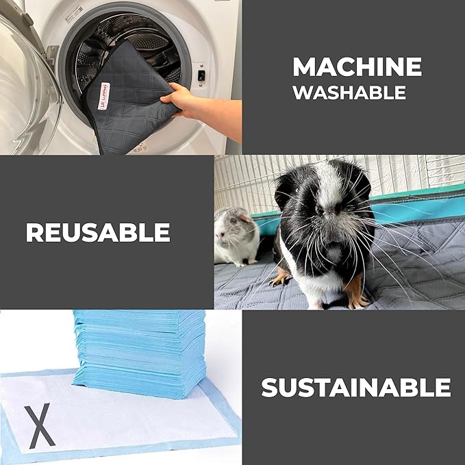Washable Rabbit & Guinea Pig Cage Liner & Bedding for C&C 2x1 (29"x15"), 4 Pack, Easy to Clean Unlike Fleece, Waterproof, Absorbent, Non-Slip Pee Pad, Reusable Bunny Mat for Small Animals