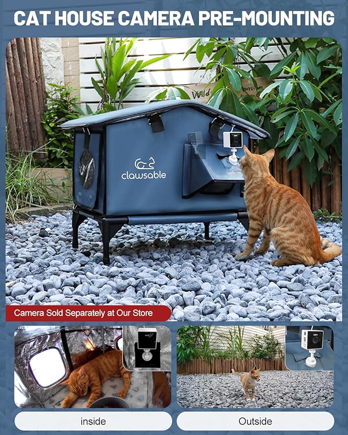 Upgraded Heated Cat House for Outside Escape Door, Highly Insulated Heated Outdoor Cat House Waterproof Awning, Weatherproof Outdoor Feral Cat Shelter for Stray Winter