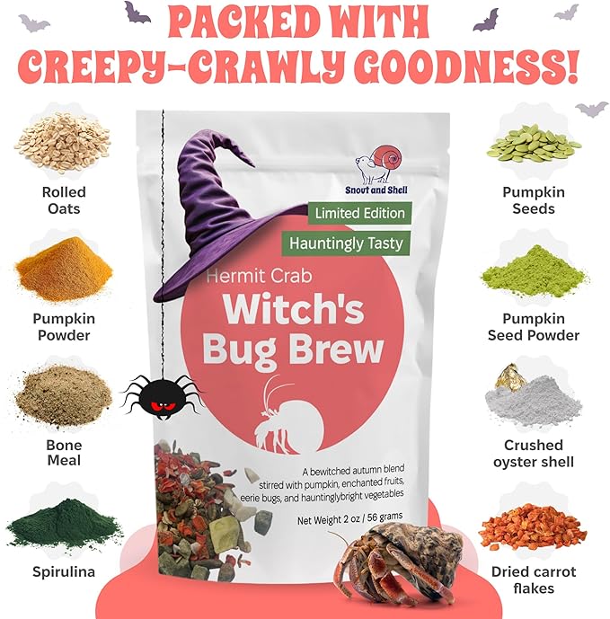 Snout and Shell Witch’s Bug Brew Hermit Crab Food – Limited Edition Halloween Blend with Pumpkin, Insects, Fruits & Vegetables – 2 oz (56g) Natural Protein-Rich Mix