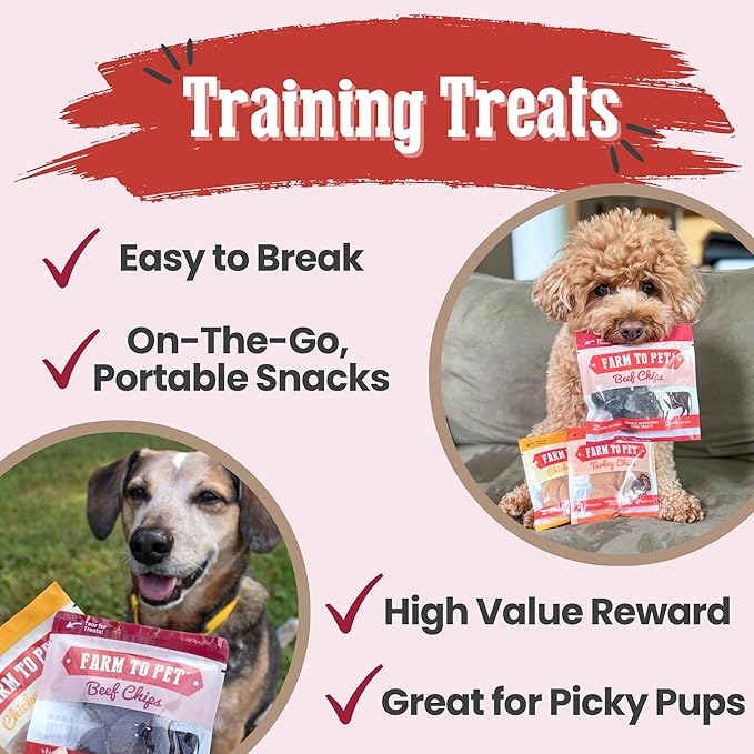 Farm To Pet - Puppy Packs 'N Snacks Dog Treat Starter Pack - Beef 4oz + 1 Chicken & 1 Turkey & 1 Fish Snack Pack - Single Ingredient Training Treats, All Natural, Lean for Small, Medium, Large Breeds
