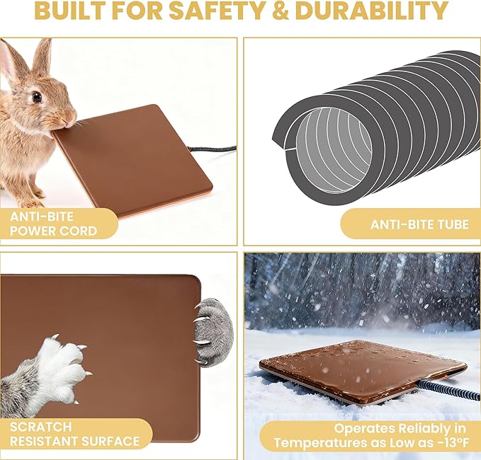 Small Animal Heating Pad, Small Animal Bed, Outdoor/Indoor Winter Thermal Heating Pad for Rabbits, Guinea Pigs & Chickens, Waterproof & Chew-Resistant, 20W, Energy-Efficient, 11.8 x 8.2 in