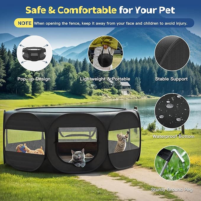 Small Animal Playpen, Chicken Brooder Box with Cover Top, Portable Outdoor Exercise Pet Cage Tent, Waterproof Breathable Pet playpen Indoor for Chick Ktiien Bunny Hamster Guinea Pig, Black
