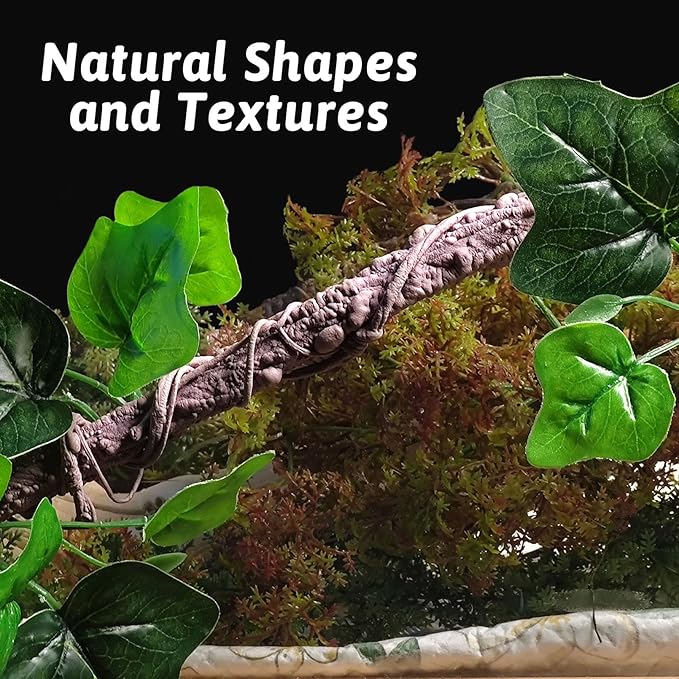 VCEPJH Reptile Climbing Branch Decor 2 Pcs Bendable Jungle Vine with Suction Cup Terrarium Plant Decoration for Gecko Bearded Dragons, Snake,Frogs, Chameleons Cage Accessories (W)