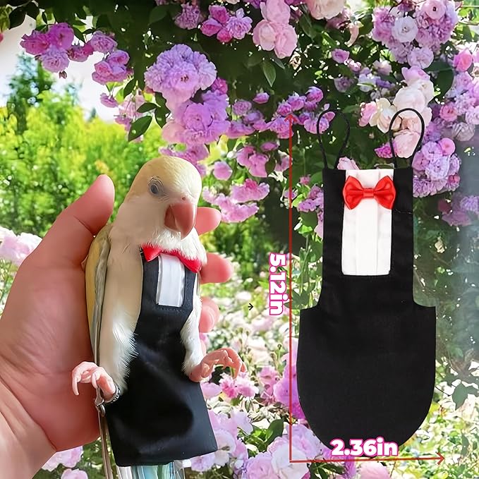 Bird Diapers Bird Harness Tuxedo Flight Suits with 80in Flying Leash Parrot Nappy with Waterproof Inner Layer Urine Wet Suite for Cockatiel Conure Parakeet Macaw Budgie-Black,XL