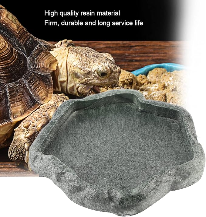 Ejoyous Reptile Rock Food Dish Water Bowl, Resin Terrarium Feeder Feeding Bowl for Tortoise Lizard Amphibian Hermit Turtles (S)