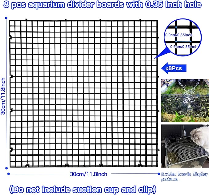Egg Crate Plastic Aquarium Fish Tank Divider Filter Bottom Plastic Grid Fish Tank Isolation Board Egg Crate Tray((Black, 8pcs 11.8X11.8Inch with 0.35Inch Hole)