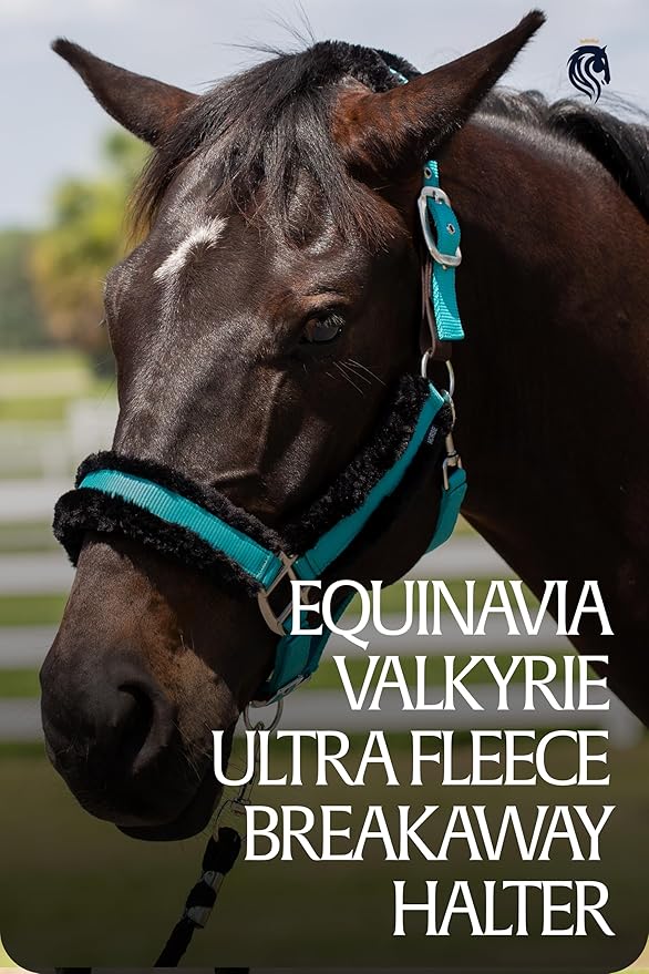 Equinavia Valkyrie Ultra Fleece Breakaway Horse Halter | Padded Fleece Adjustable Safety Halter with Nylon Webbing - Turquoise/Black - Warmblood