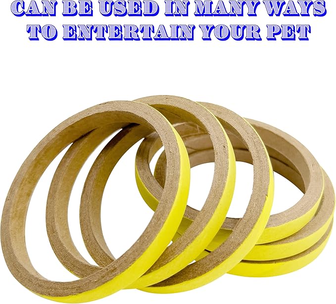 by M&M 8003 Pk6 3.5 Inch Skinny Yellow Bird Donuts - Shreddable Chewable Bird Safe Compressed Cardboard Foot Toys, Bright Bird Pleasing Colors Great for Aviaries and Cage