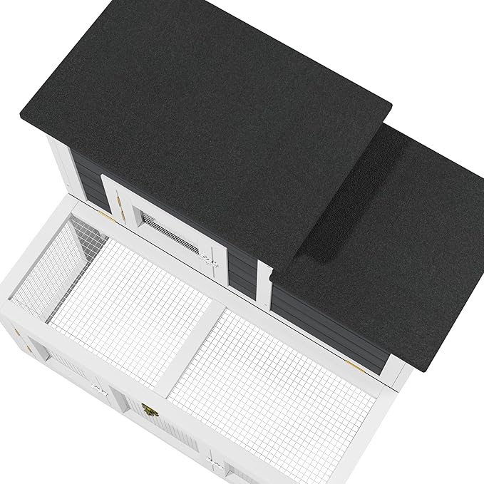 37.8" L Rabbit Hutch Outdoor,UV-Proof Home for Chickens, Ducks,Bunnies & Guinea Pigs，2-Story Pet House Indoor Bunny Hideout with Ventilation Door，Weatherproof Asphalt Roof for Garden Backyard (Grey)