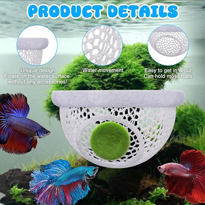 Floating Betta Hide & Shrimp Cave – 3D Printed Aquarium Hammock with Marble Texture, Feeder Ring & Rest Spot for Betta Fish, Nano Tanks, Corydoras, Shrimp – Safe PLA
