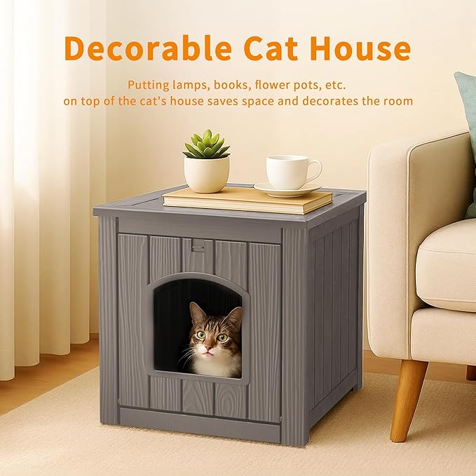 DRATO Outdoor Cat House -Weatherproof Resin Cat Houses for Outdoor Cats, Durable, Easy Assembly,cat igloo outdoor，Durable & Insulated Shelter for Garden, Patio, or Backyard（Grey，18.46*23.62*21.42）