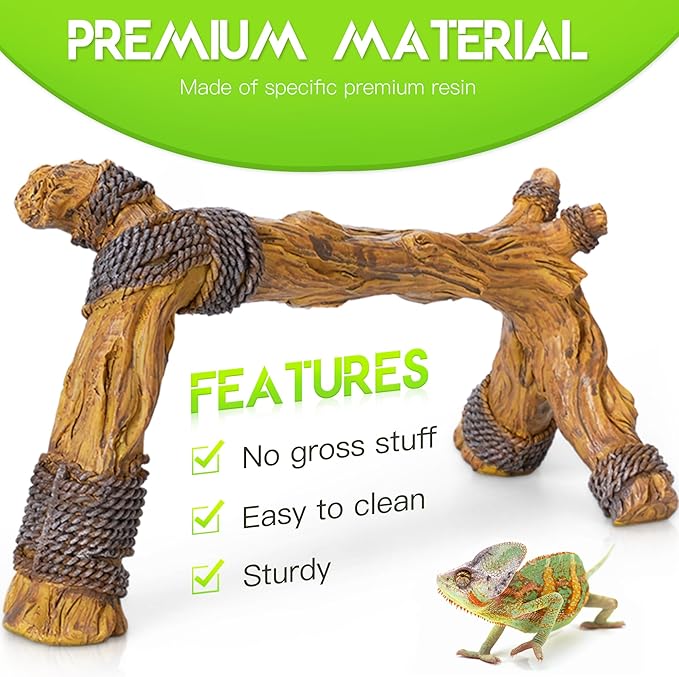 Lifelike Resin Climbing Trunk Branch Decor for Reptile Terrarium, Reptile Vivarium Habitat Decoration for Bearded Dragons, Geckos, Lizards, Snakes, 8.8 Inch