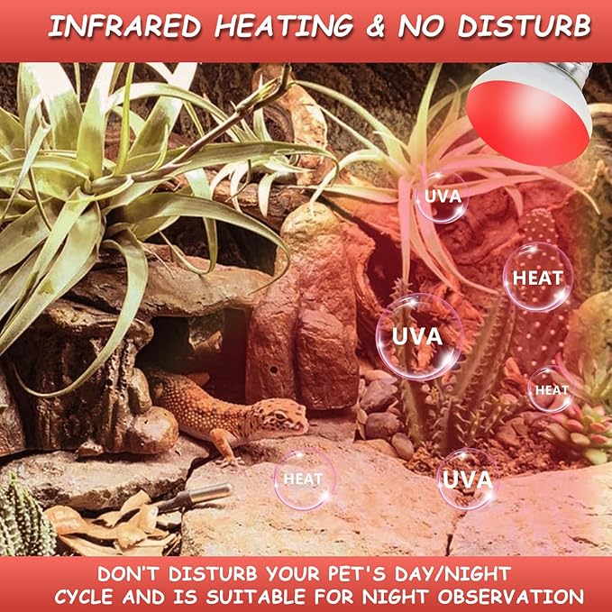 LUCKY HERP Infrared Heat Lamp, 40W Reptile Heat Lamp 2 Pack Red Heat Lamp Bulbs, Infrared Basking Spot Heat Light Bulb, Amphibians Heat Lamp Bulbs for Reptile, Geckos, Snakes, Lizard, Turtle