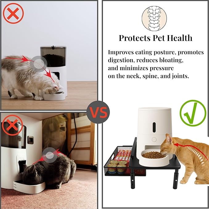 Raised Pet Feeder Stand for Cats & Dogs – Adjustable Height Holder for Automatic Pet Feeders with Snack Storage Drawer, Promotes Neck Health, Compatible for Most Pet Feeders & Water Dispensers