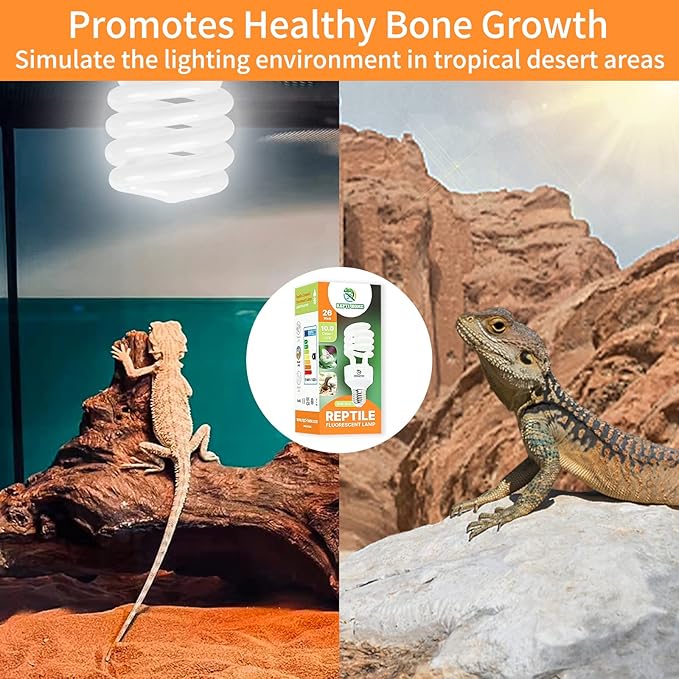 UVB Reptile Light 10.0, 26W Desert UVA UVB Bulb for Reptiles, Compact Desert Terrarium Lamp, Reptile UVB Light Bulb for Bearded Dragon, Lizard, Tortoise, Snake, Gecko