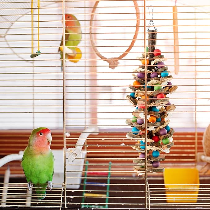 3 Pcs Extra Large Bird Parrot Toy Multicolored Natural Wooden Parrot Cage Chewing Toys for Large Medium Macaws Cockatoos African Grey Birds (Blue Block)