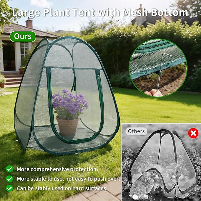 2PCS Mesh Plant Protector Tent from Animals, 28X28X32Inch Pop Up Garden Netting Cover Large Green Crop Cage Plant Protection Tent to Protect Outdoor Potted Plants Flowers Fruits from Deer Birds Cat