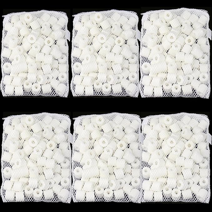 AQUANEAT Bio Ceramic Rings 6 lbs Aquarium Sump Filter Media Fish Tank Koi Pond Canister Filter Media in 6 Free Mesh Bags