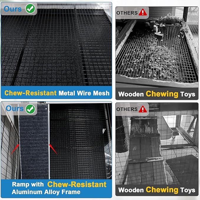 Rabbit Hutch Indoor Outdoor Bunny Cage with Urine Guards 2 Storey Mobile Guinea Pig Cage Weatherproof Asphalt Roof Wire Bottom 2 Trays