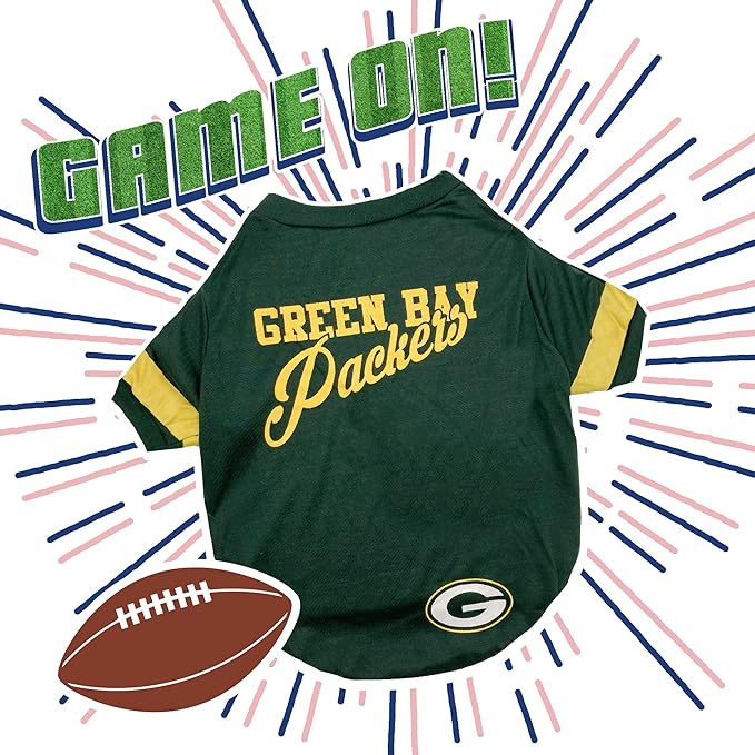 Pets First NFL Green Bay Packers T-Shirt Dogs & Cats, Medium. Football Dog Shirt NFL Team Fans. New & Updated Fashionable Stripe Design, Durable & Cute Sports PET TEE Shirt Outfit (GBP-4146-MD)
