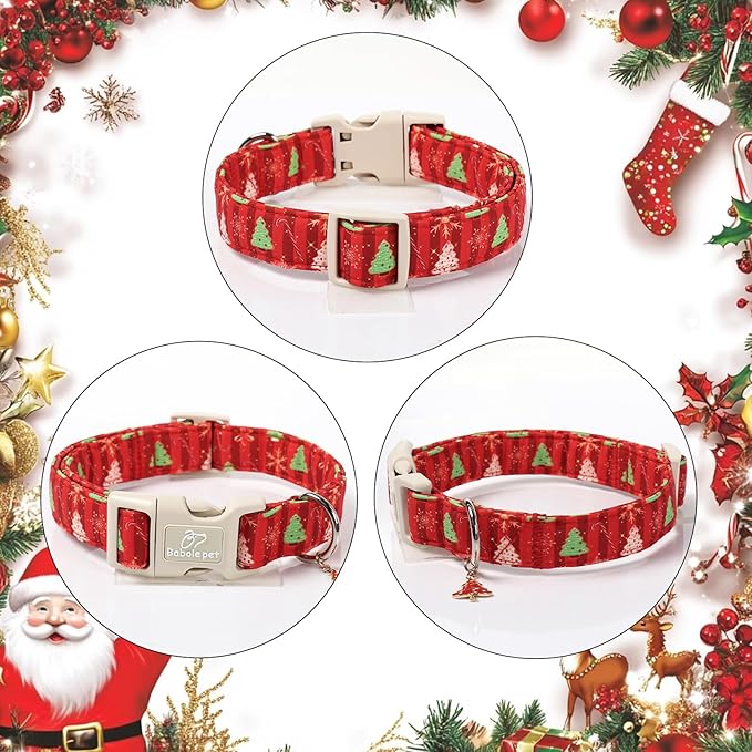 Christmas Dog Collar - Cute Red Christmas Tree Festive Puppy Collar with Safety Buckle, Soft Adjustable Holiday Dog Collars for Small Medium Large Dogs XS