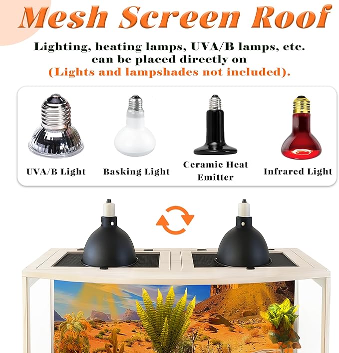 PROLEE Bearded Dragon Tank, Curved Reptile Enclosure with 3-Side Clear Acrylic Panels, Spacious Lizard Tank with Metal Mesh Top and Lockable Door for Reptile Habitat