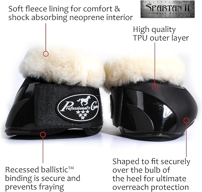 Professional's Choice Spartan II Fleece Bell Boots | Shaped for Ultimate Overreach Protection | Comfort & Shock Absorbing Neoprene Interior