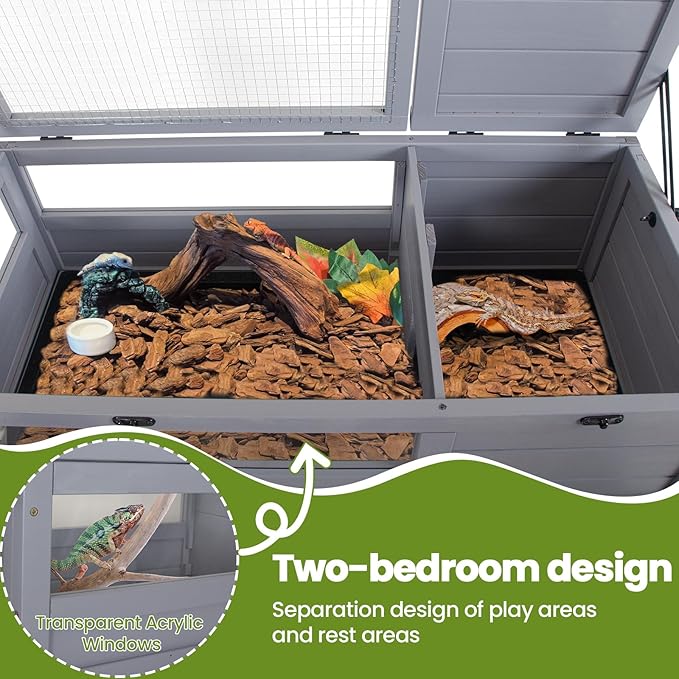 Premium Reptile Habitat Enclosure for Tortoises, Lizards, and Snakes - Adjustable Lighting, 360° Wheels, Easy-Clean Design, and Secure Ventilation-（Light Gray