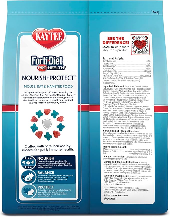 Kaytee Forti Diet Pro Health Small Animal Food For Mouse And Pet Rats, 3-Pound