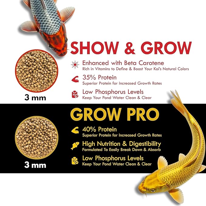 HALF OFF PONDS Show & Grow Koi Fish Food - 30 lb Floating Pellets, 3mm Size - Goldfish Food for Ponds - 35% Protein with Beta Carotene & Vitamins - Enhances Color Vibrancy & Body Definition