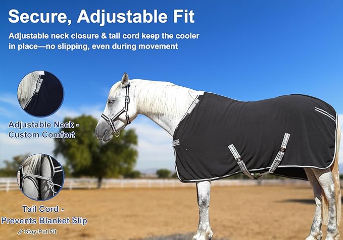Horse Fleece Cooler, Blanket Liner - 300g Anti-Pilling Fleece, Moisture-Wicking, Cooling & Drying for Post-Workout, Bath & Travel, Prevent Overheating & Chilling Black 75