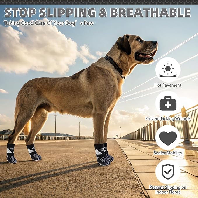 KOOLTAIL Dog Socks for Hot Pavement, Summer Breathable Dog Socks to Prevent Licking Paws, Non Slip Pet Boots& Paw Protectors for Hardwood Floor,Grippy Shoes for Small Medium Large Senior Dogs,Black XL