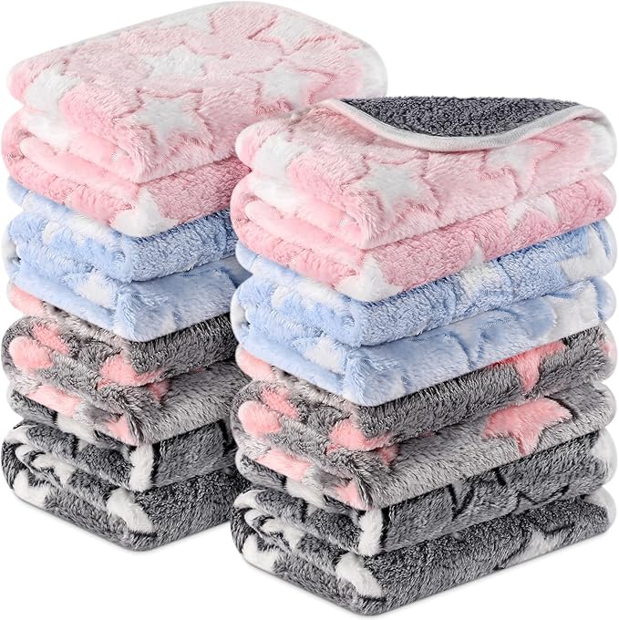 Tudomro 8 Pcs Guinea Pig Blankets Absorbent Washable Animal Fleece Bedding Cage Liners Waterproof Reusable Pet Pee Sleep Mat Pad Cover for Chinchilla Hamster Ferret(Big Star,16 x 24 Inch)