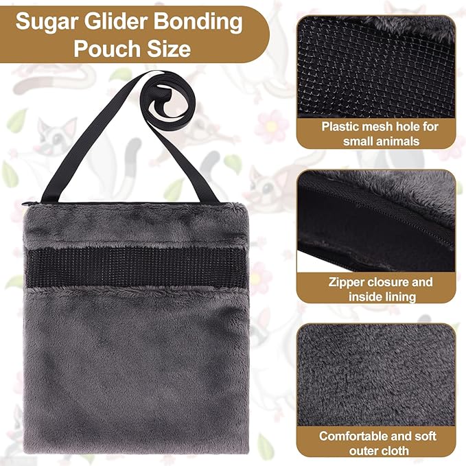 4 Pcs Sugar Glider Bonding Pouch & Mitt Sleeping Bag Small Animal Outdoor Breathable with Shoulder Strap Handling Gloves Bite Proof Calming for Sugar Gliders Hedgehogs Hamsters Pet