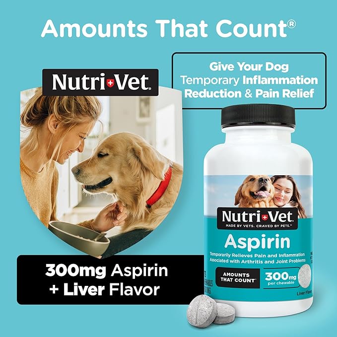 Nutri-Vet Aspirin for Dogs, Dog Aspirin, Pet Essentials, Inflammation Care, Joint Support for Seniors, Arthritis Pain Relief, 300mg per Tablet, Over 50 lbs, 75 Count