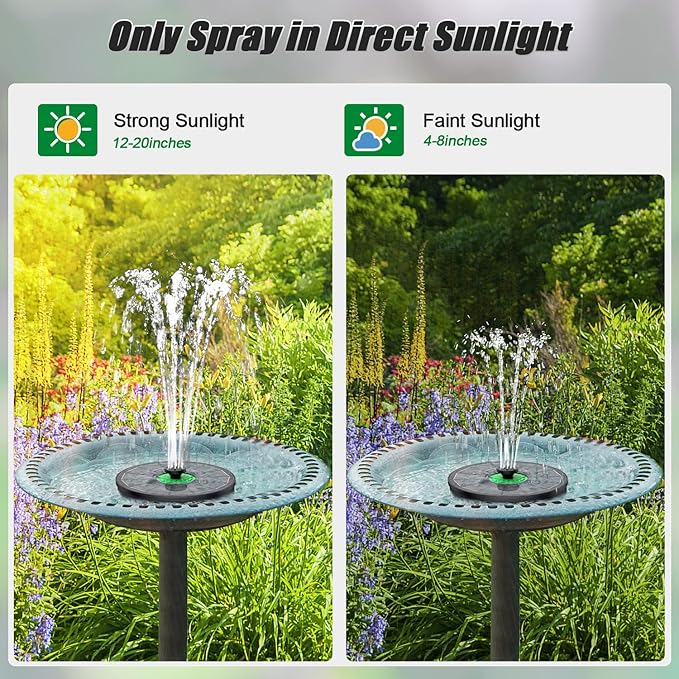 Yzert Solar Fountain Full Glass Panel No Battery, 3.5W Solar Bird Bath Fountains with 4 Fixed Rods & 7 Nozzles, Solar Fountain Pump for Bird Bath, Garden, Pond, Pool, Patio -Black Panel