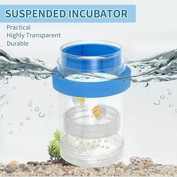 Suspensions Breeder Box, Floating Mesh Isolation Fish Tank Separator Set, Ideal for Aquatic Pets, Small, Blue, 1 Set