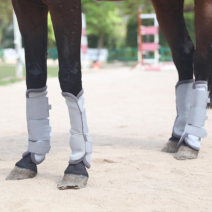 Adjustable Horse Fly Boots Set of 4, Equine Leg Protection Reduce Stomping, Breathable Mesh Fly Boots for Horses, Horse Leggings Leg Guards
