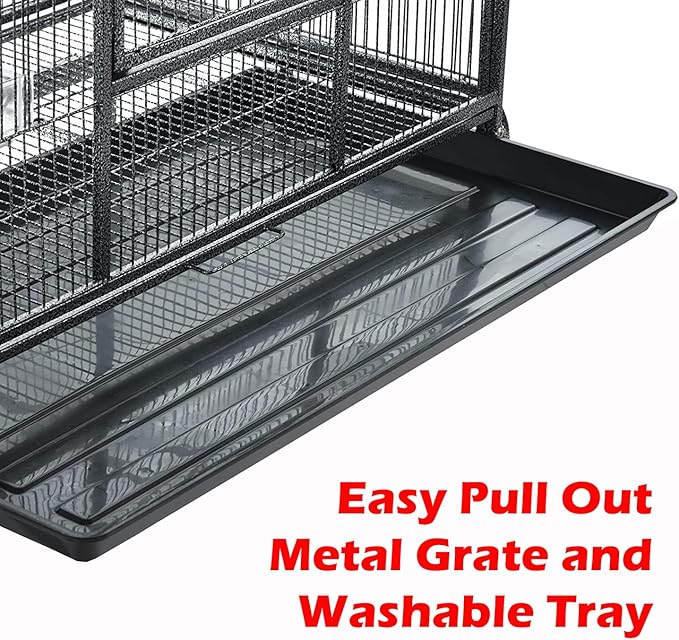 Large Double Durable Stacker Breeding Bird Flight Parrrot Separate Cages Side Nesting Box Doors Double Feeder Cup Easy Clean Pull Out Grate & Tray with Detachable Rolling Stand