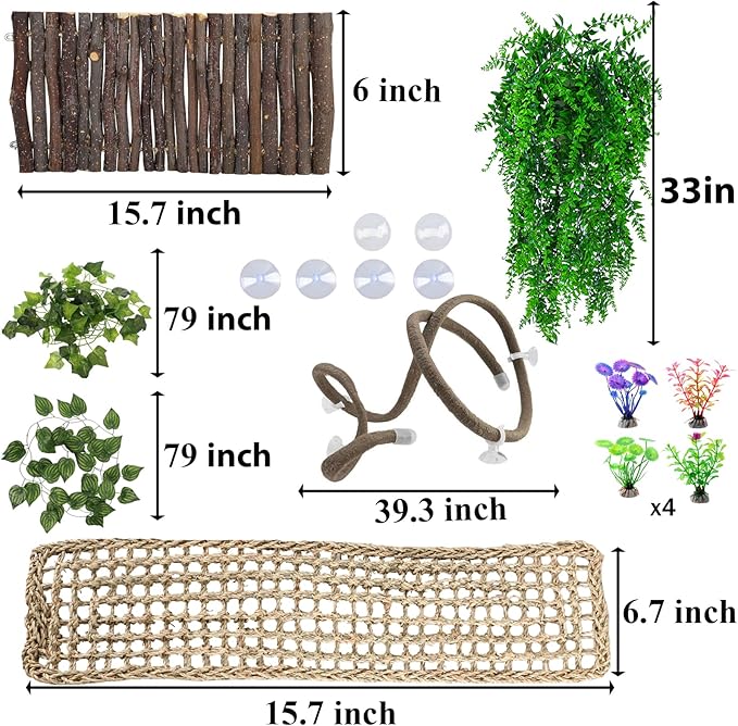 Grddaef Bearded Dragon Tank Accessories, Reptile Hideout Bridge Climbing Plants & Jungle Vines and Leaves Terrarium Decoration for Lizard Frog Snake Gecko Crab Chameleon