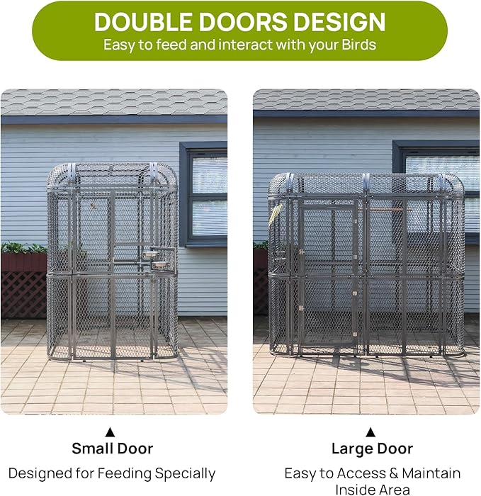 Large Walk-in Cage 77-inch Heavy Duty Birdcage Outdoor Diamond Grid Aviary Parrot Cage Wide Flight Metal Birdcage for Macaw Budgie Conure Lovebird Parakeet Cockatiel, 6.4x3.87x5.91ft, Silver