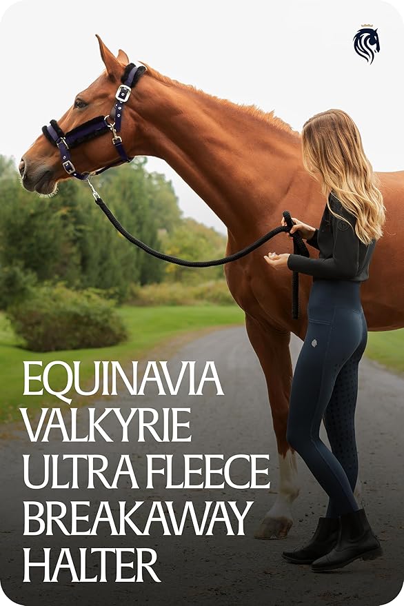 Equinavia Valkyrie Ultra Fleece Breakaway Horse Halter | Padded Fleece Adjustable Safety Halter with Nylon Webbing - Navy/Navy - Warmblood