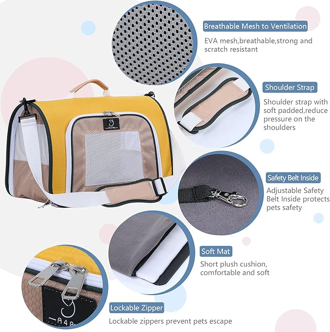 A4Pet Cat Carriers Dog Carrier Pet Carrier, TSA Airline Approved Small Dog Carrier for Cats Dogs Puppies (Up to 15lbs), Washable Soft-Sided Collapsible Travel Puppy Carrier