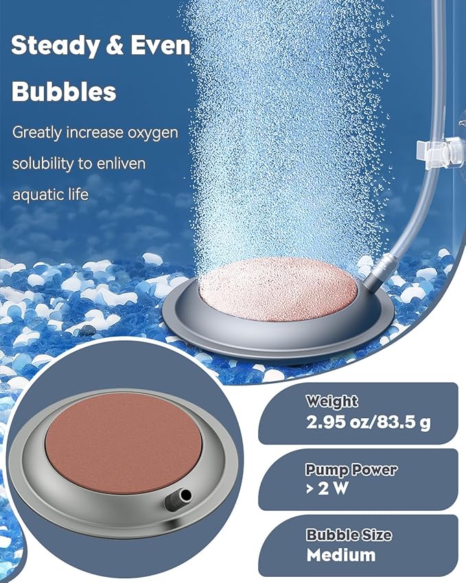 Pawfly 3.5 Inch Air Stone Disc for for Aquariums Fish Tanks & Buckets with Suction Cups, Fish Tank Air Stone Bubbler Diffuser Oxygen (Pump and Tubing Not Included)