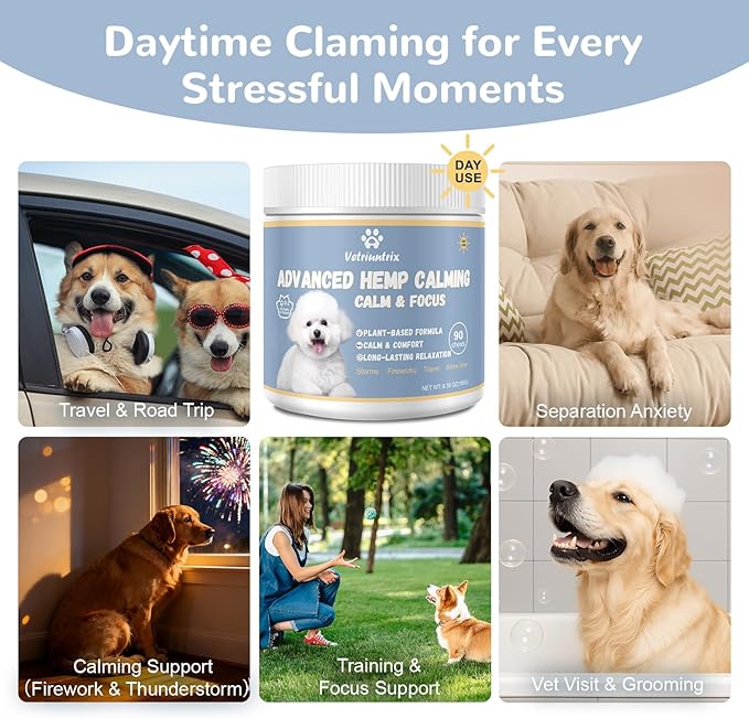 Calming Chews for Dogs, Dog Calming Chews to Help Reduce Stress, Dog Anxiety Relief Soft Chews for Fireworks, Storms, Thunder, Barking, Separation, 200 Count
